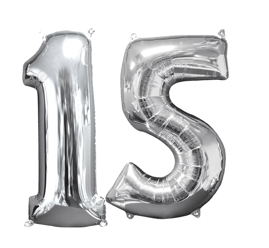 Helium ballonnen cijfers 15 zilver