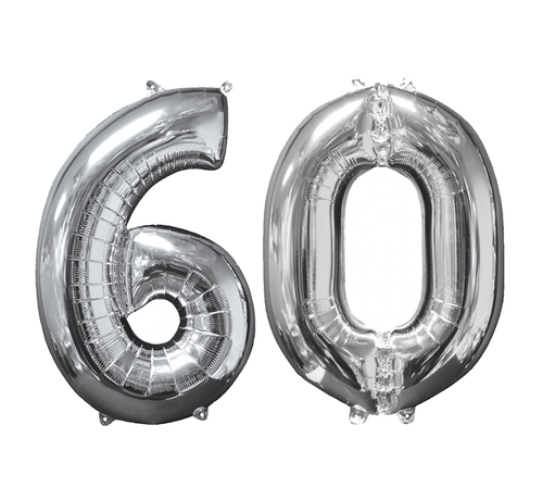 Helium ballonnen cijfers 60 zilver