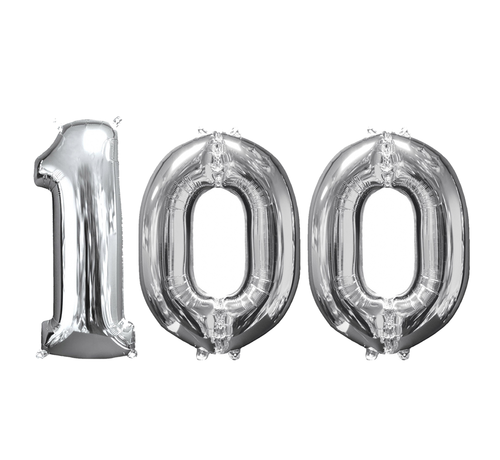 Helium ballonnen cijfers 100 zilver