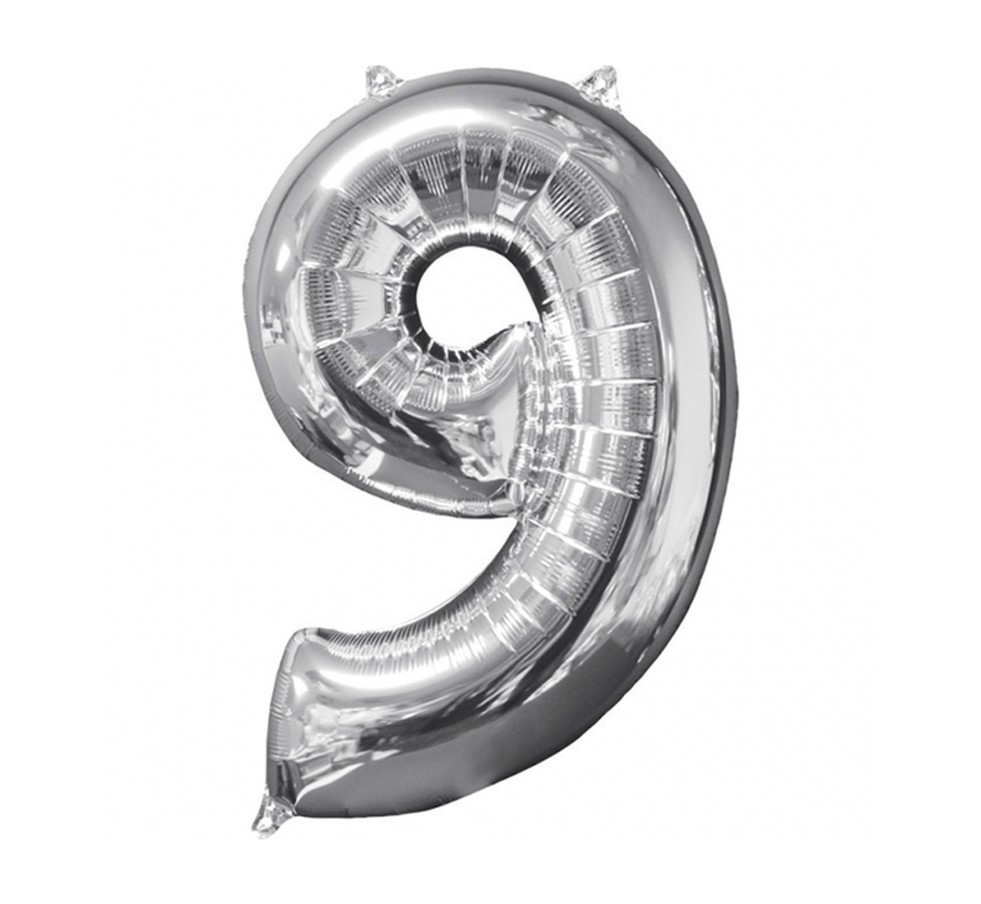 Zilveren Folie ballon Cijfer 9