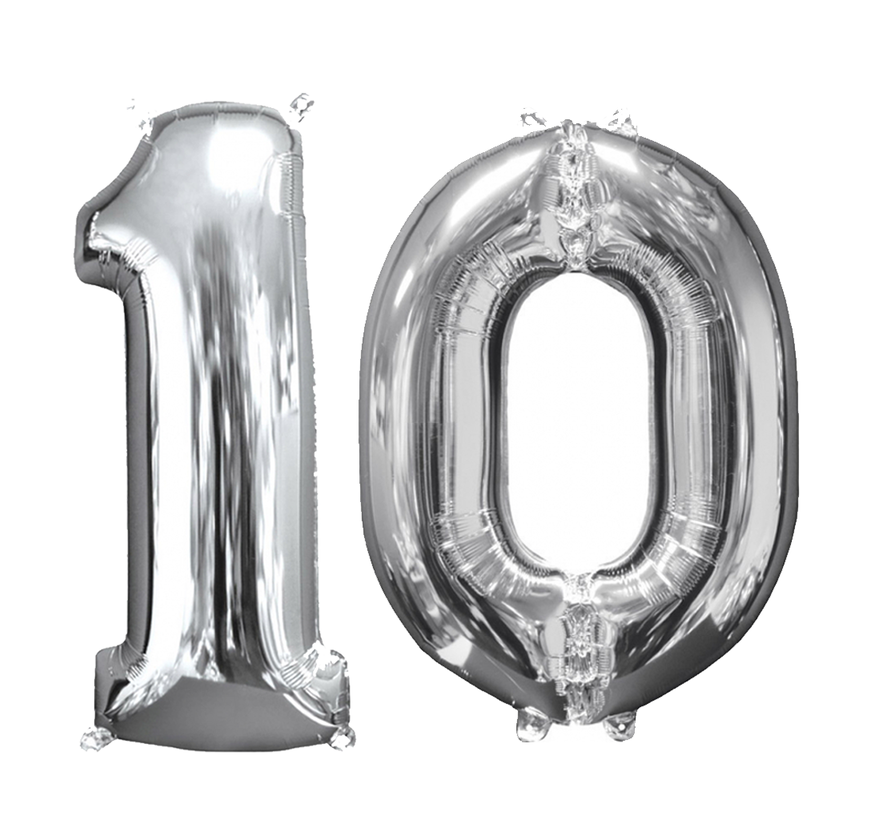 Zilveren folie ballon cijfer 10