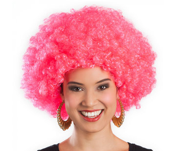 Roze afro pruik