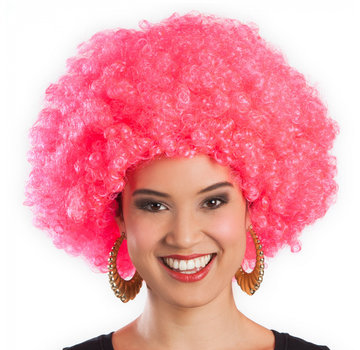 Roze afro pruik