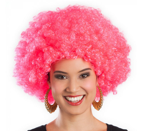 Grote roze afro pruik