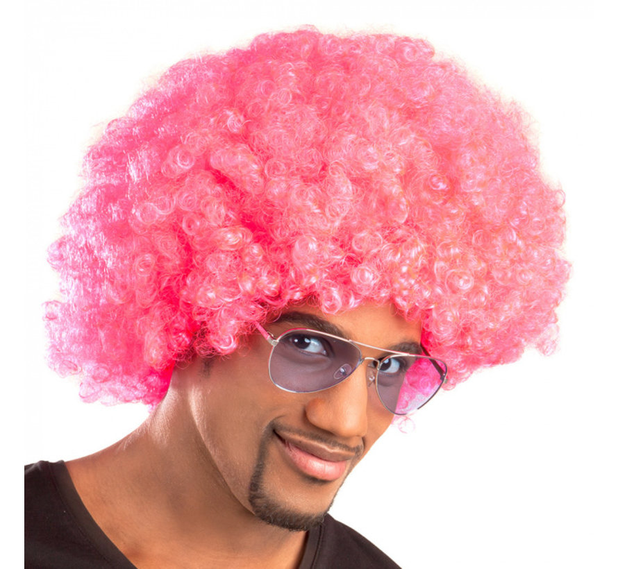 Grote roze afro pruik