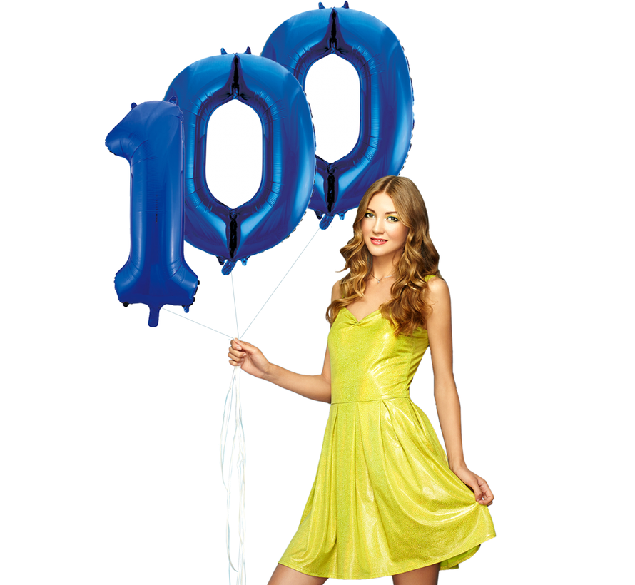 Blauwe folie ballonnen cijfer 100