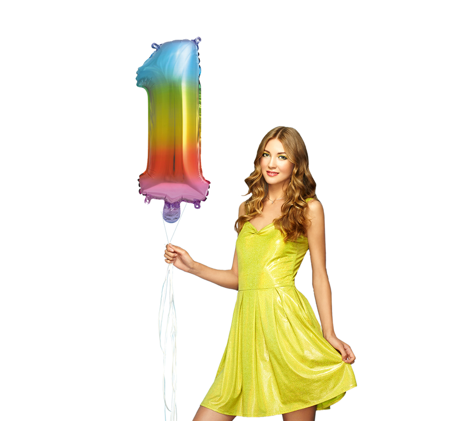 Regenboog cijfer ballon 1