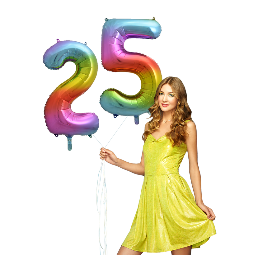Regenboog cijfer ballon 25