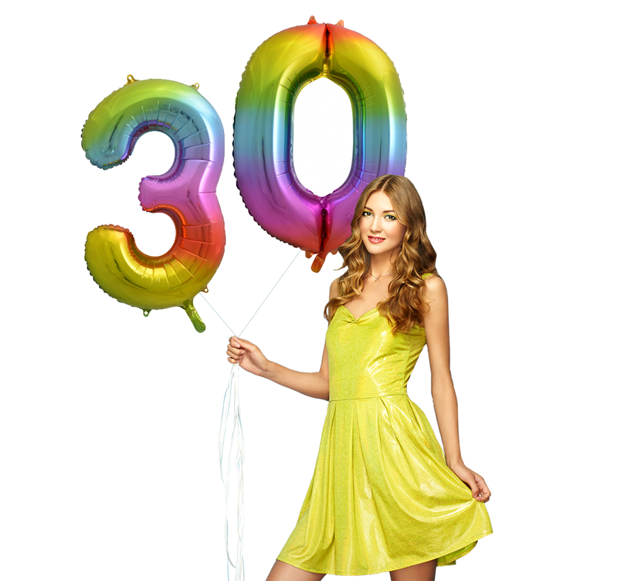 Regenboog cijfer ballon 30