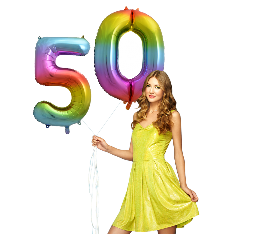 Regenboog cijfer ballon 50