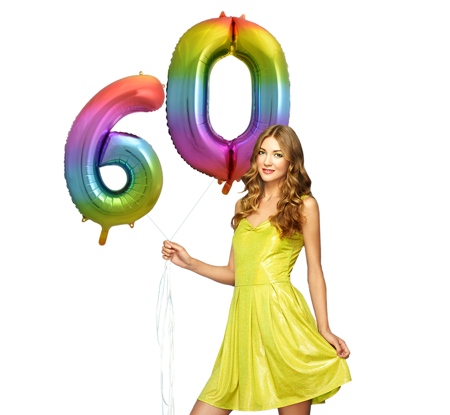 Regenboog cijfer ballon 60