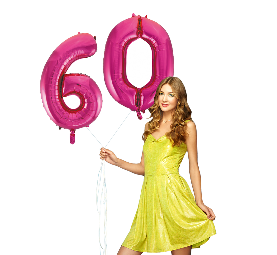 Helium roze cijfer ballonnen 60