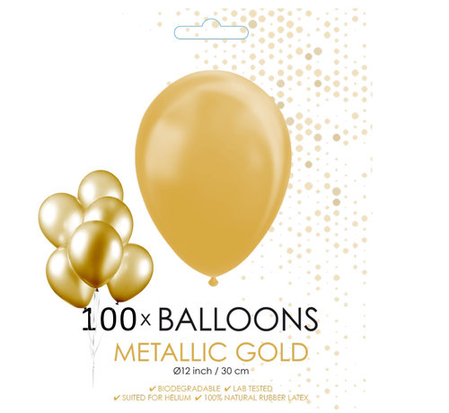 100 metallic goudkleurige ballonnen 12 inch - 30 cm