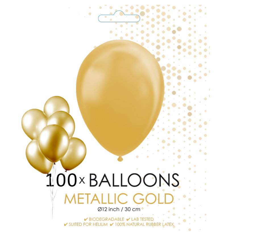 100 metallic goudkleurige ballonnen 12 inch - 30 cm