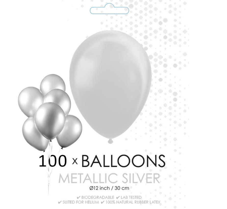 100 metallic zilverkleurige ballonnen