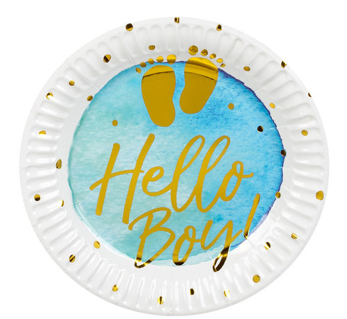 Set 6 Papieren bordjes 'Hello Boy!' (18 cm)