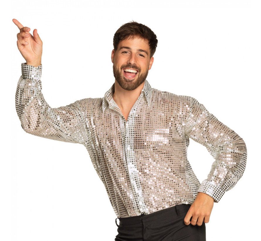 Heren disco shirt zilver