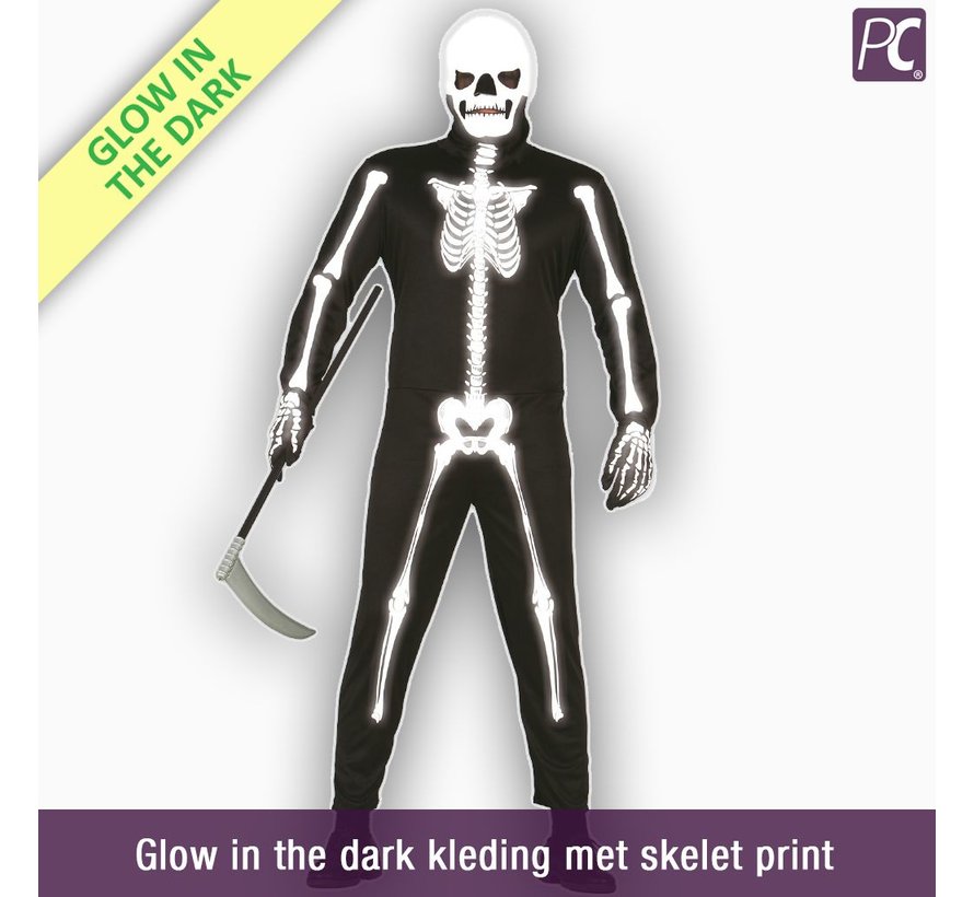 Glow in the dark kleding met skelet print