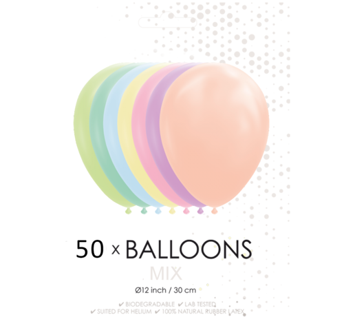 50 mix Pastel kleurige ballonnen 30 cm