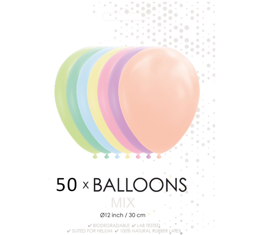 50 mix Pastel kleurige ballonnen 30 cm