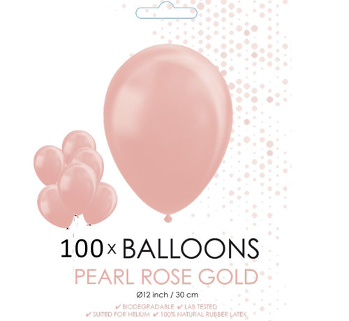 100 Parel rosé goud ballonnen 30 cm