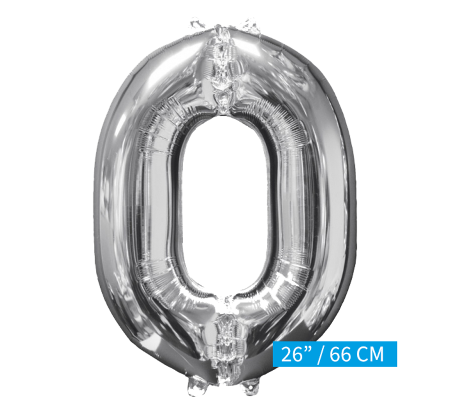 Helium gevulde cijfer 0 ballon zilver