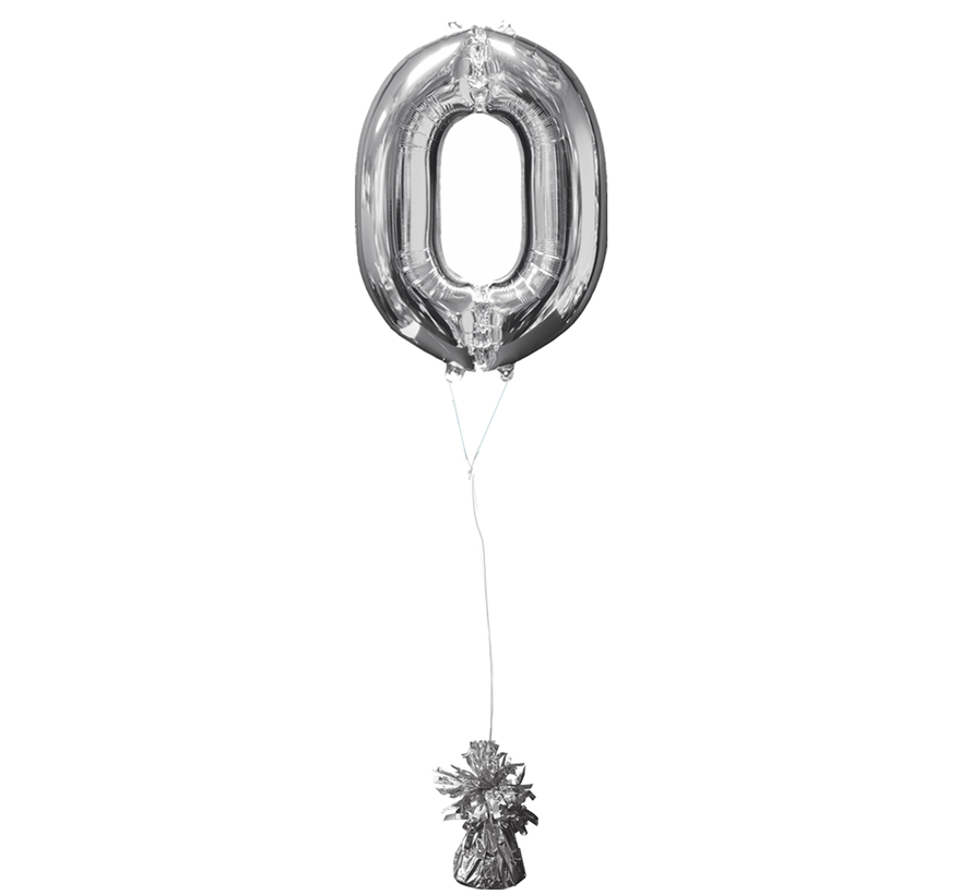 Helium gevulde cijfer 0 ballon zilver
