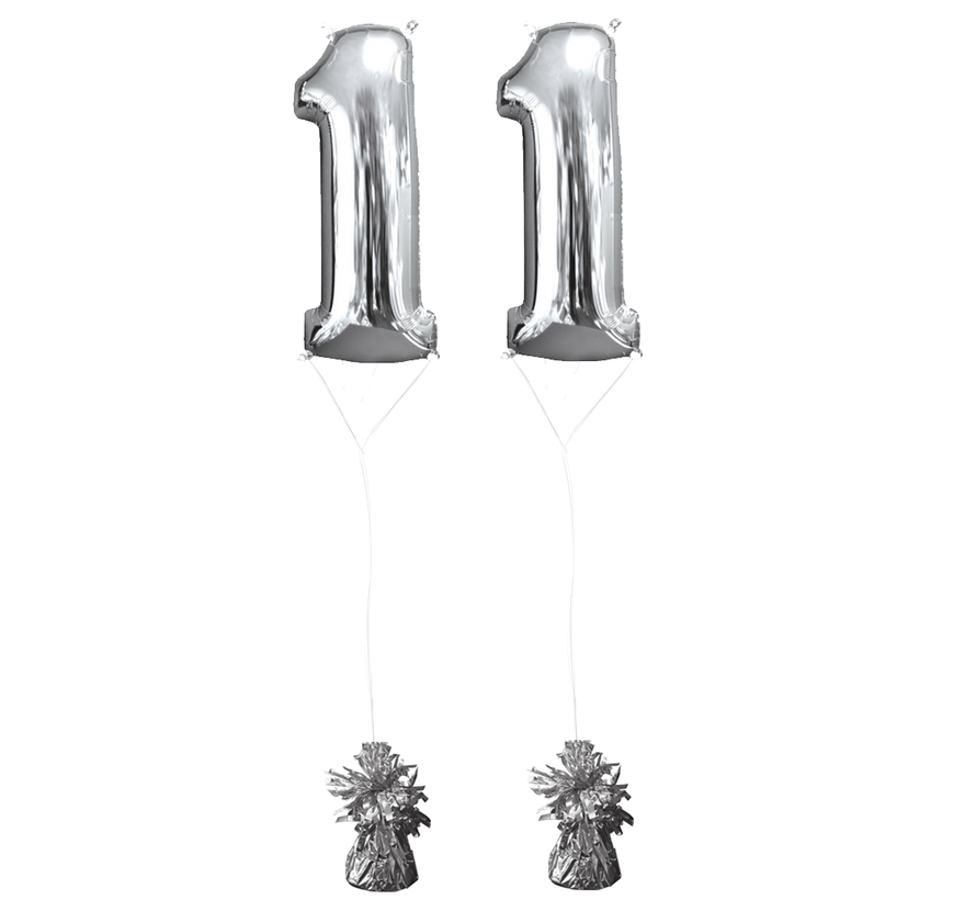 Helium gevulde cijfers 11 ballonnen zilver