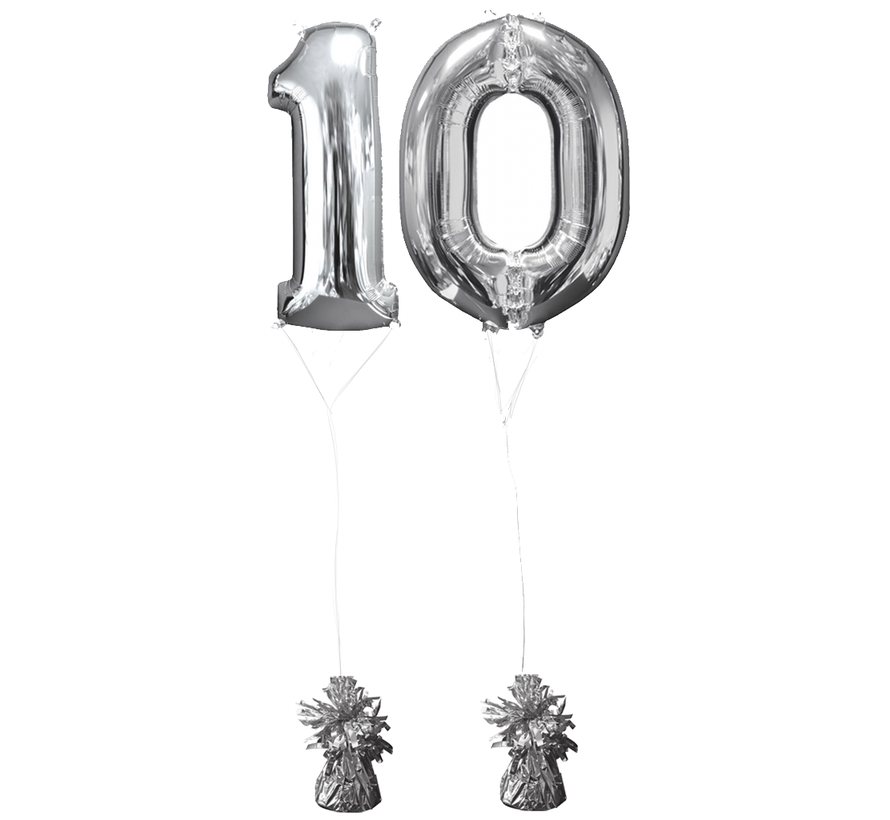 Helium gevulde cijfers 10 ballonnen zilver