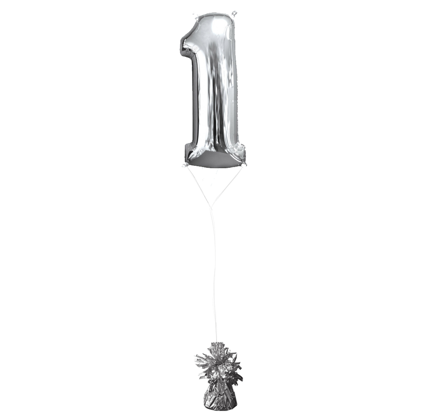Helium gevulde cijfer 1 ballon zilver