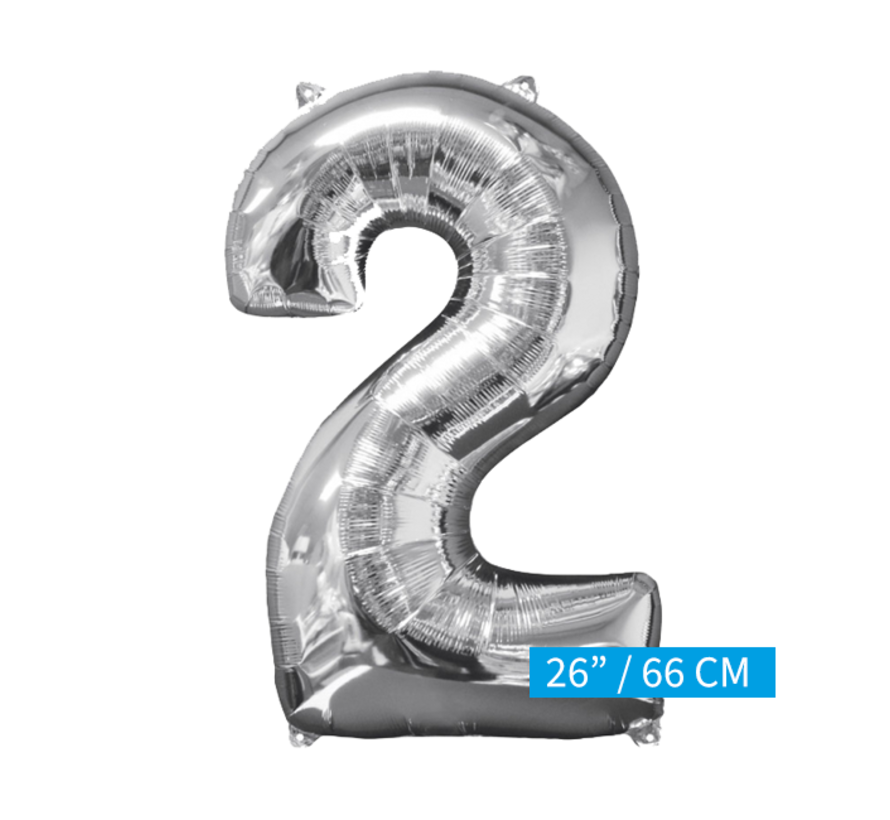 Helium gevulde cijfer 2  ballon zilver