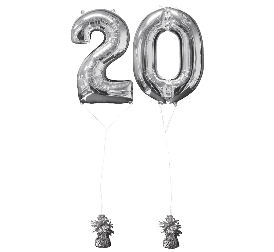 Helium gevulde cijfers 20 ballonnen zilver
