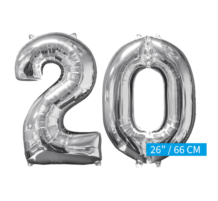 Helium gevulde cijfers 20 ballonnen zilver