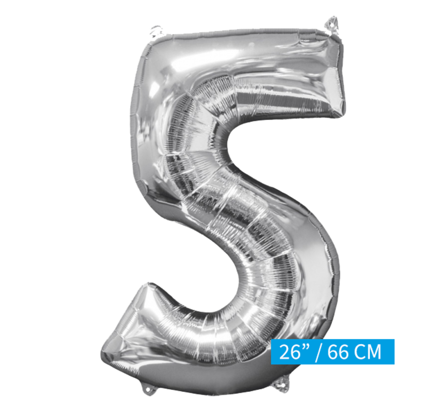 Helium gevulde cijfer 5 ballon zilver