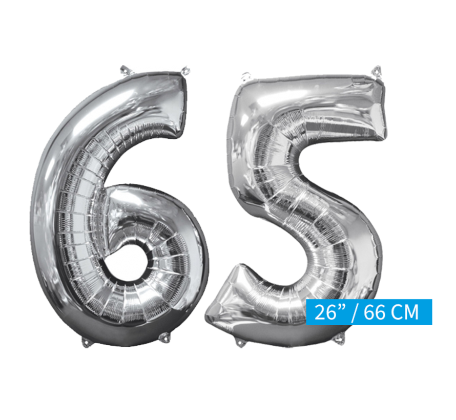 Helium gevulde cijfers 65 ballonnen zilver