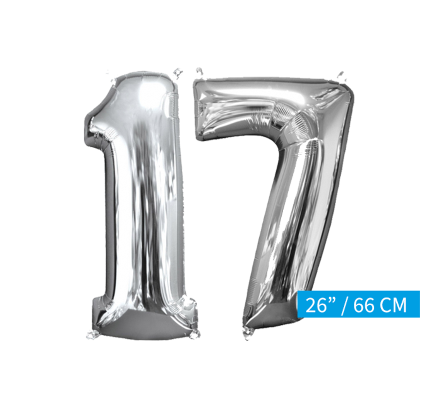Helium gevulde cijfers 17 ballonnen zilver