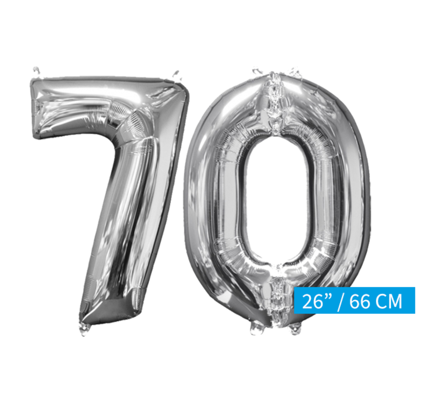 Helium gevulde cijfers 70 ballonnen zilver