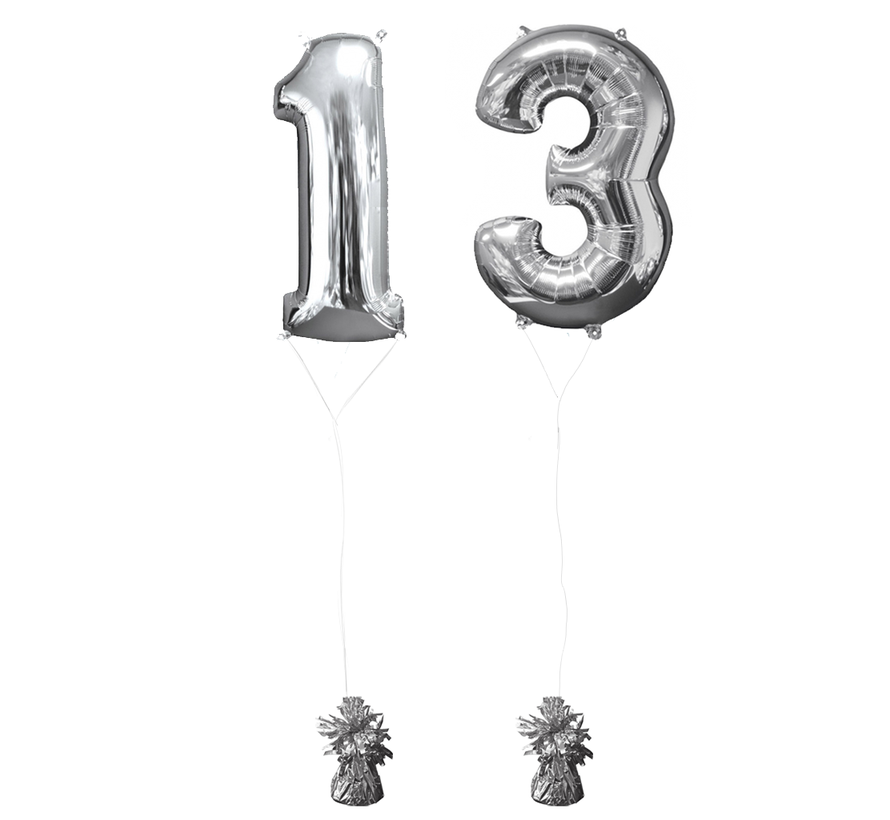 Helium gevulde cijfers 13 ballonnen zilver