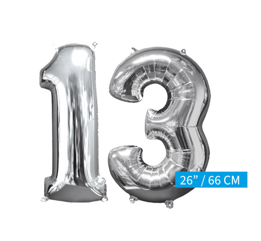 Helium gevulde cijfers 13 ballonnen zilver
