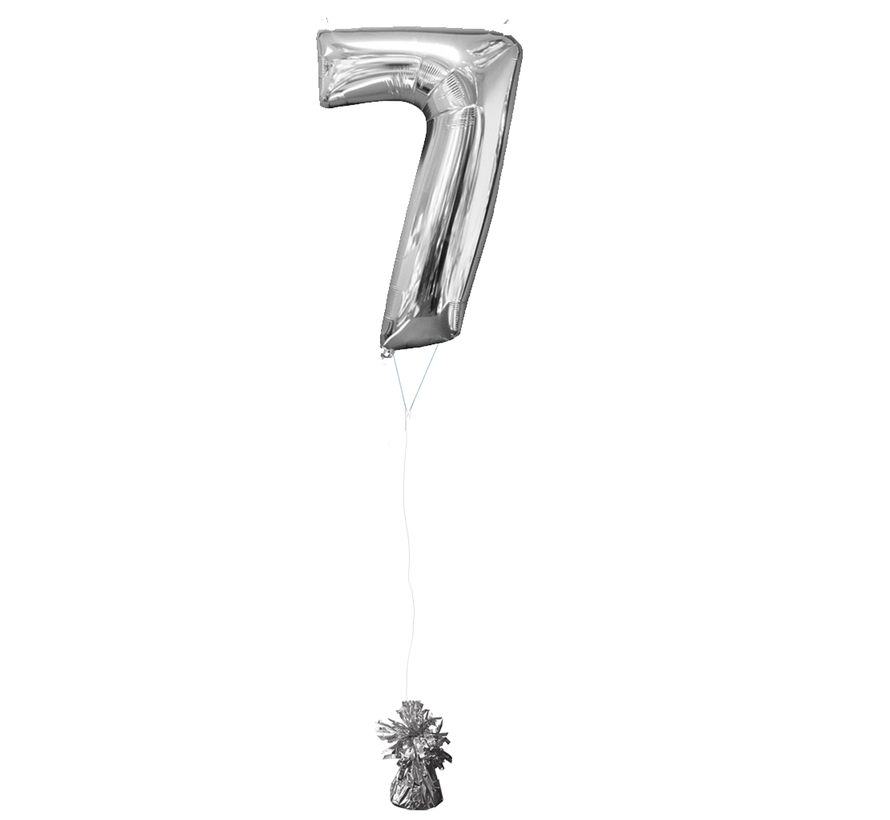 Helium gevulde cijfer 7 ballon zilver