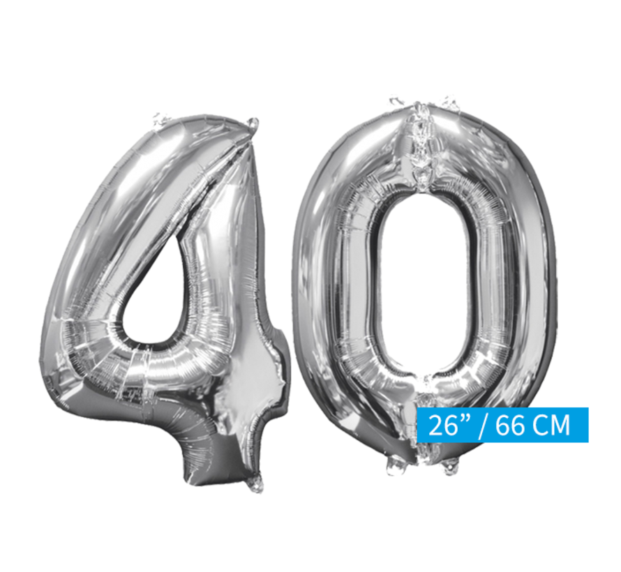 Helium gevulde cijfers 40 ballonnen zilver
