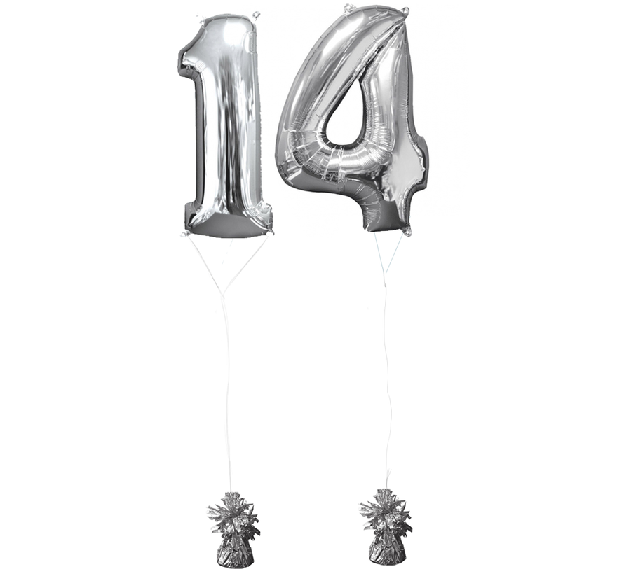 Helium gevulde cijfers 14 ballonnen zilver