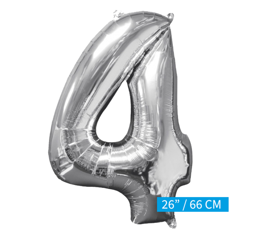 Helium gevulde cijfer 4 ballon zilver