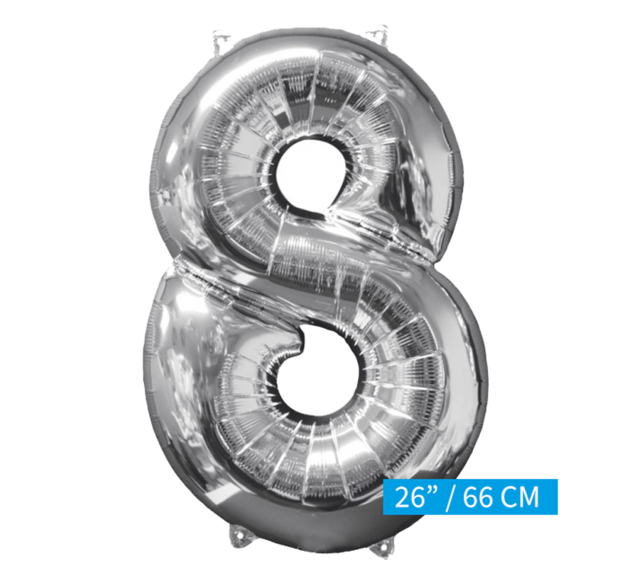 Helium gevulde cijfer 8 ballon zilver