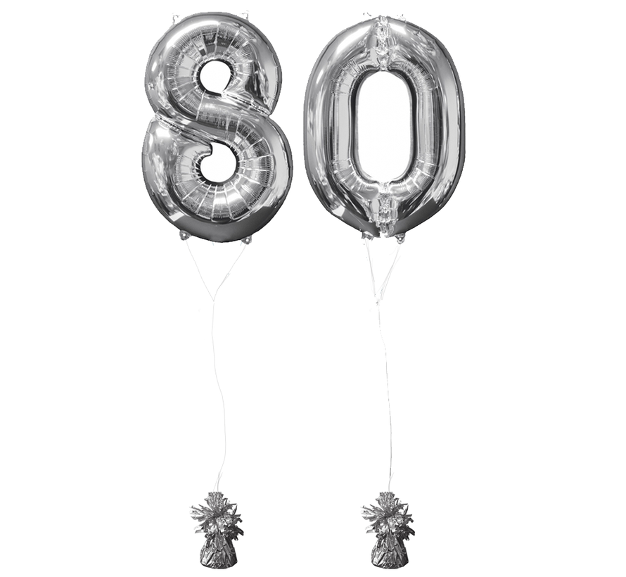 Helium gevulde cijfers 80 ballonnen zilver