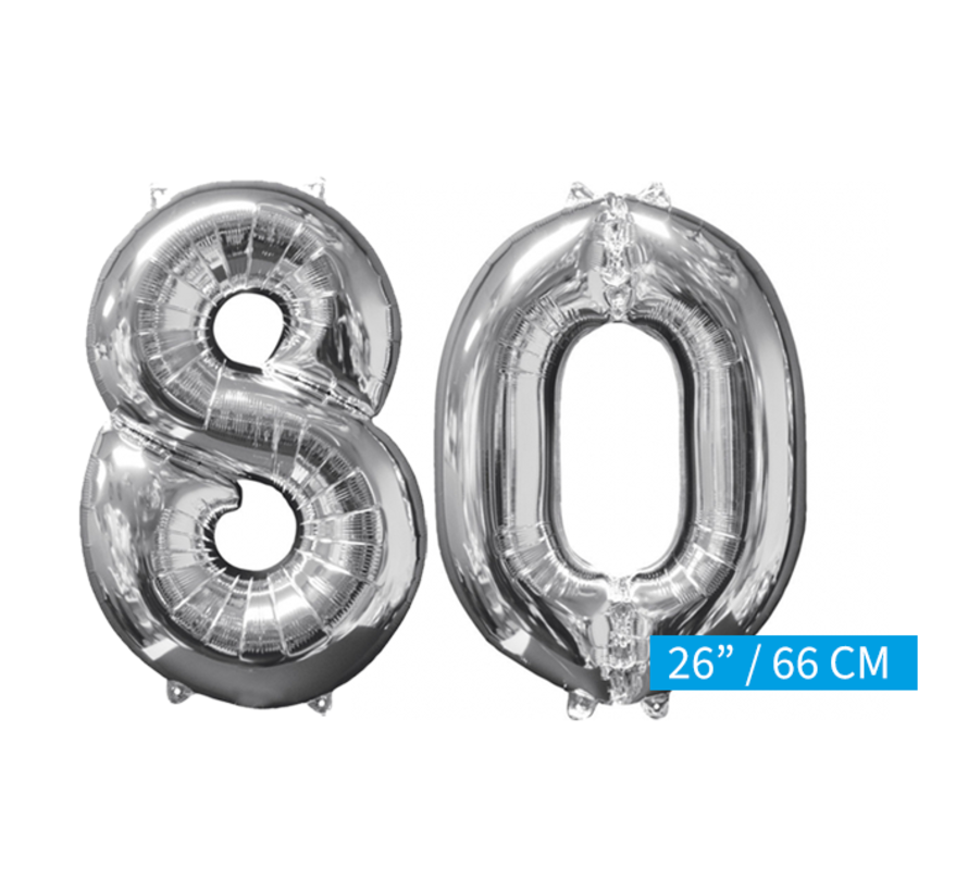 Helium gevulde cijfers 80 ballonnen zilver