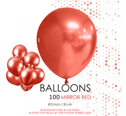 100 Latex Chroom ballonnen rood