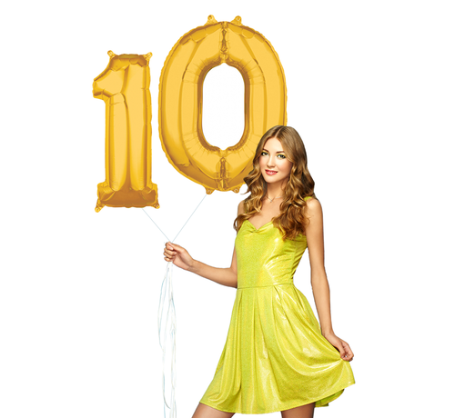 Inclusief  helium Ballonnen cijfers 10 gevuld goudkleurig
