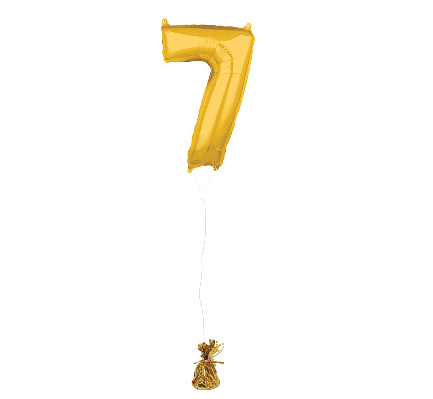 Inclusief helium ballon cijfer 7 gevuld goudkleurig