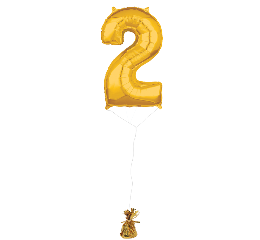 Inclusief helium ballon cijfer 2 gevuld goudkleurig